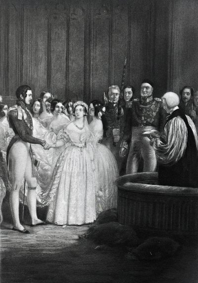 Die Hochzeitszeremonie von Königin Victoria und Prinz Albert am 10. Februar 1840 von English School